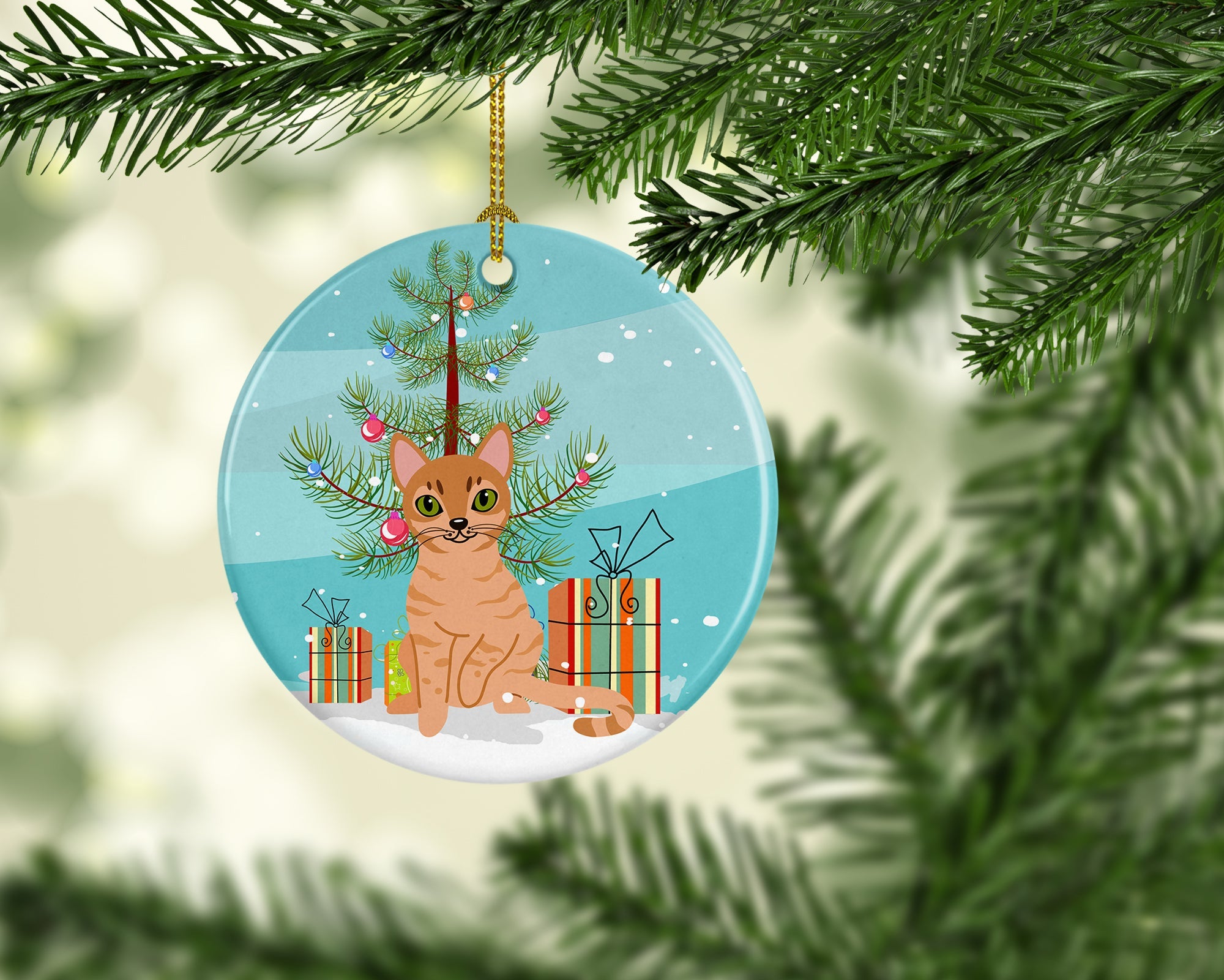 Australian Mist Cat Merry Christmas Tree Ceramic Ornament Christmas Tree Hanging Decorations for Home Christmas Holiday, Party, Gift, 3 in, Multicolor