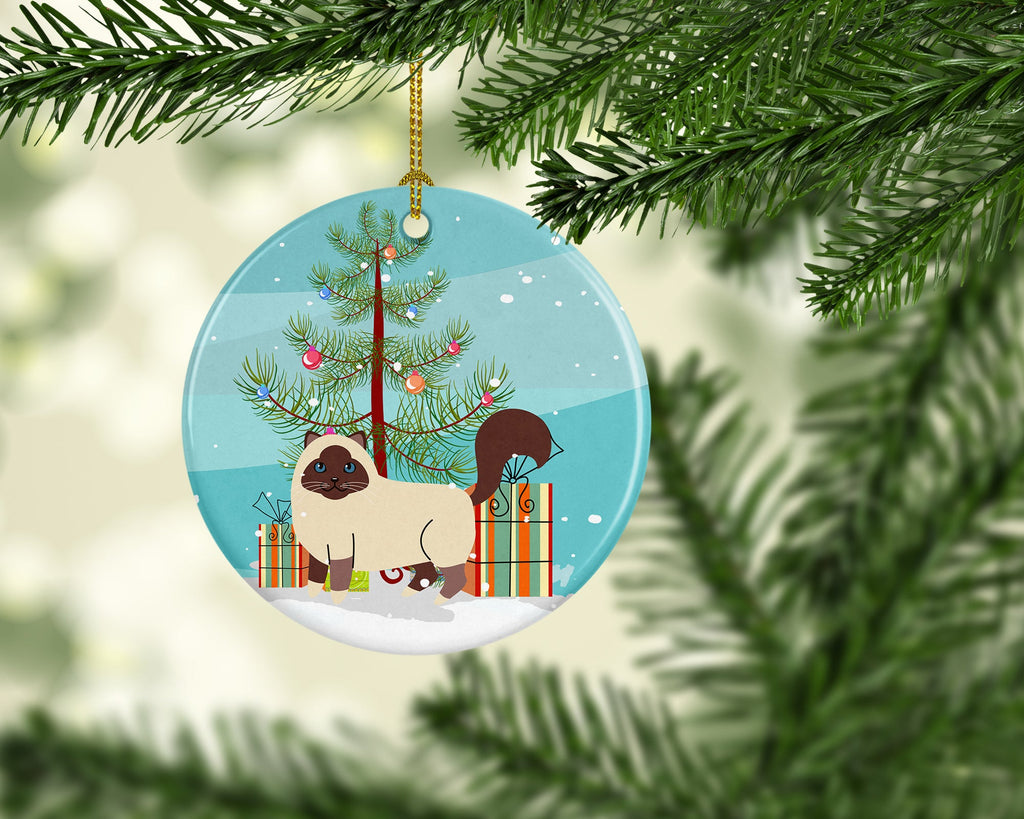 Birman Cat Merry Christmas Tree Ceramic Ornament Christmas Tree Hanging Decorations for Home Christmas Holiday, Party, Gift, 3 in, Multicolor