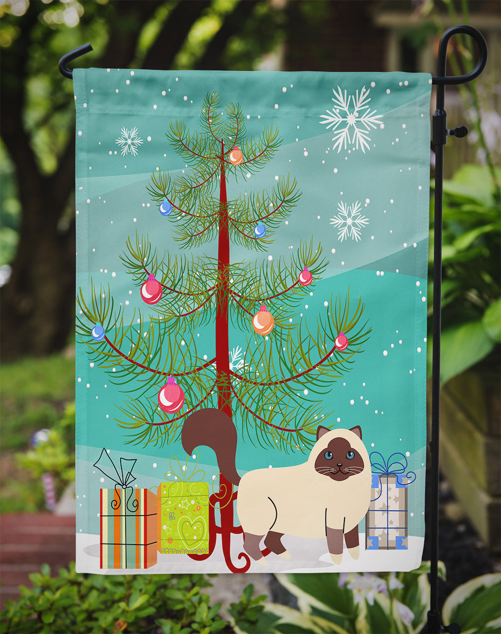 Birman Cat Merry Christmas Tree Garden Flag Mailbox Decorative Yard Banner Outside Patio Artwork for Flower Beds, Garden Size, Multicolor