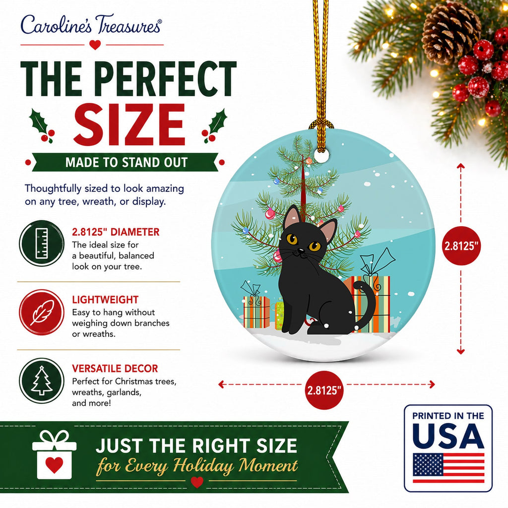 Bombay Cat Merry Christmas Tree Ceramic Ornament Christmas Tree Hanging Decorations for Home Christmas Holiday, Party, Gift, 3 in, Multicolor