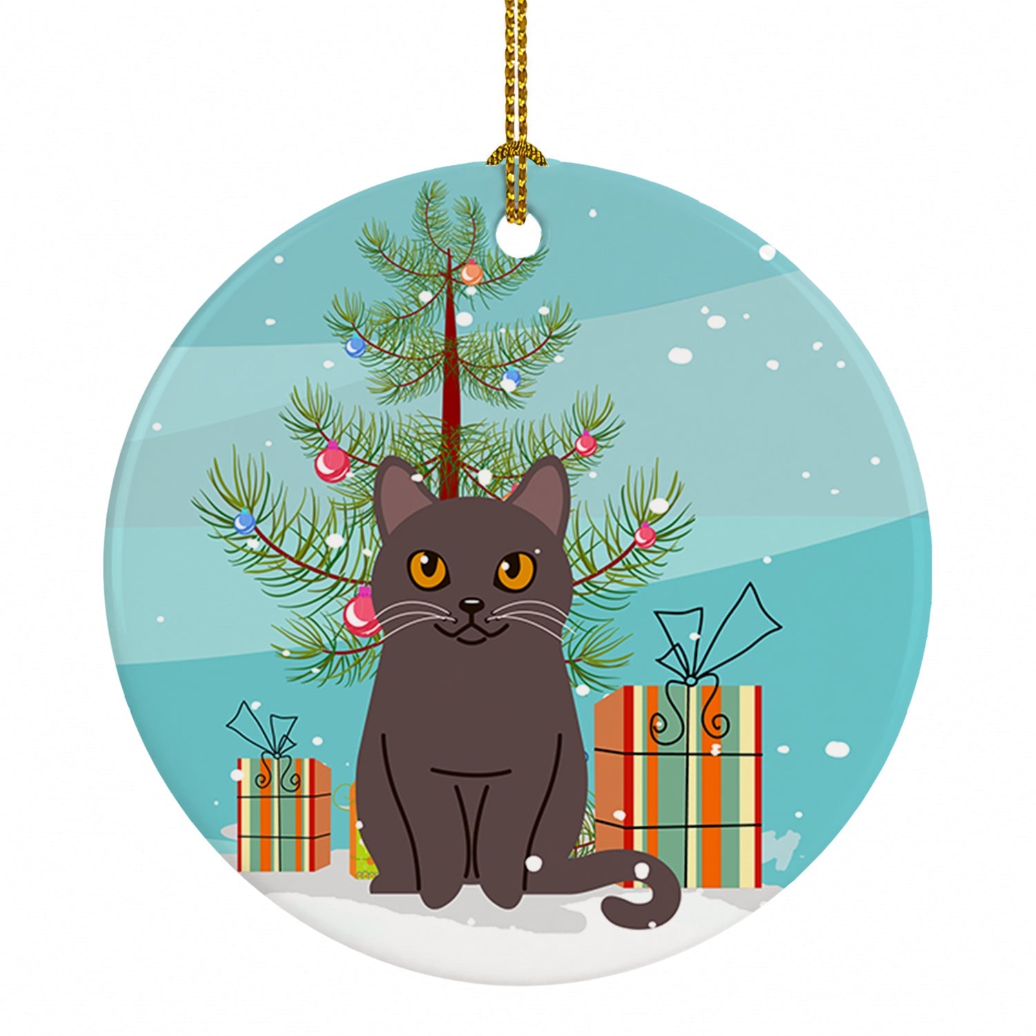Chartreux Cat Merry Christmas Tree Ceramic Ornament Christmas Tree Hanging Decorations for Home Christmas Holiday, Party, Gift, 3 in, Multicolor