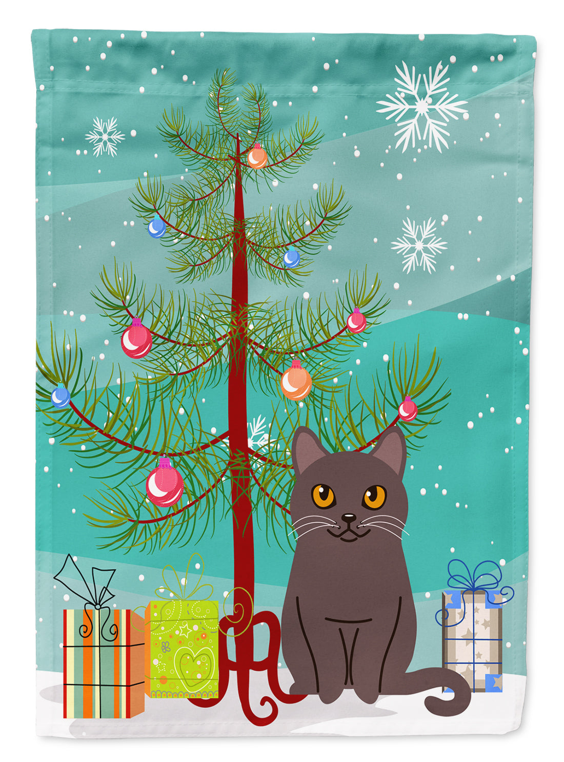 Chartreux Cat Merry Christmas Tree Garden Flag Mailbox Decorative Yard Banner Outside Patio Artwork for Flower Beds, Garden Size, Multicolor