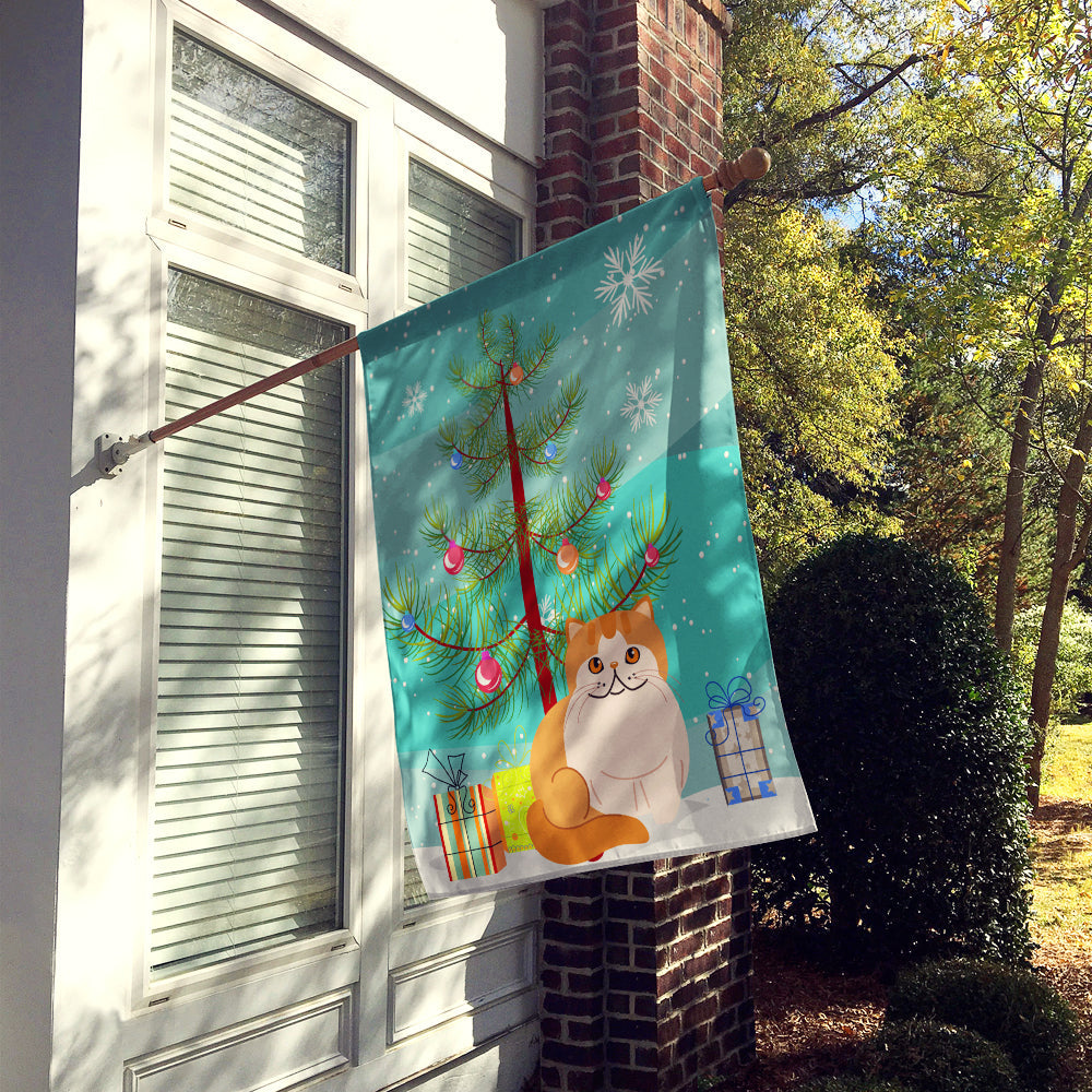 Exotic Shorthair Cat Merry Christmas Tree House Flag 28x40 Porch Sleeve Pole Decorative Outside Yard Banner Artwork Wall Hanging, Polyester