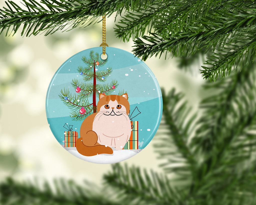 Exotic Shorthair Cat Merry Christmas Tree Ceramic Ornament Christmas Tree Hanging Decorations for Home Christmas Holiday, Party, Gift, 3 in, Multicolor