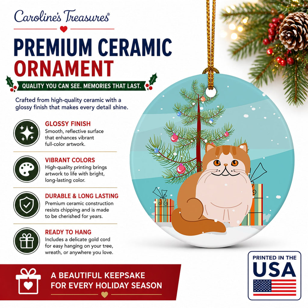 Exotic Shorthair Cat Merry Christmas Tree Ceramic Ornament Christmas Tree Hanging Decorations for Home Christmas Holiday, Party, Gift, 3 in, Multicolor