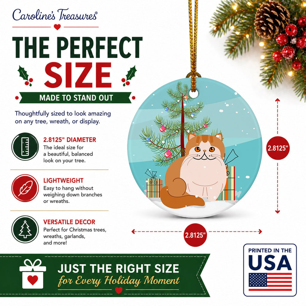 Exotic Shorthair Cat Merry Christmas Tree Ceramic Ornament Christmas Tree Hanging Decorations for Home Christmas Holiday, Party, Gift, 3 in, Multicolor