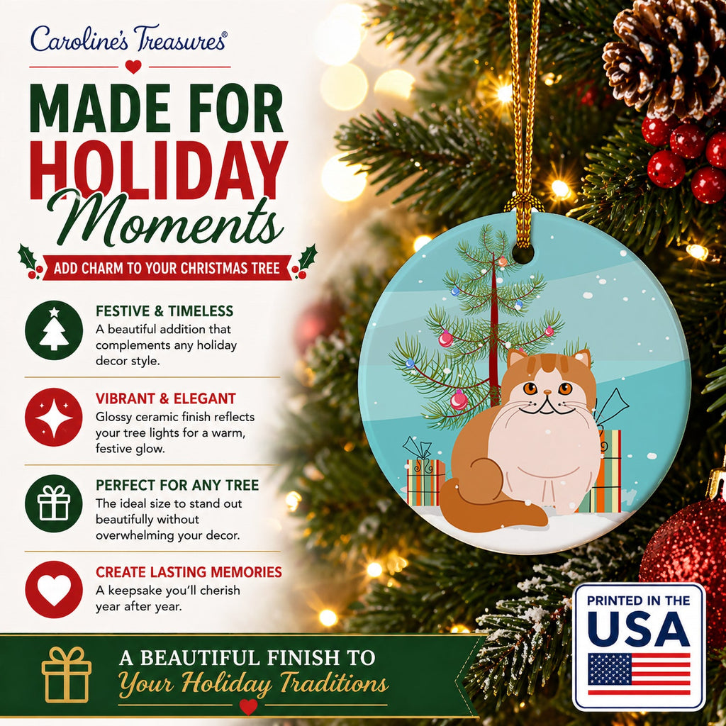 Exotic Shorthair Cat Merry Christmas Tree Ceramic Ornament Christmas Tree Hanging Decorations for Home Christmas Holiday, Party, Gift, 3 in, Multicolor
