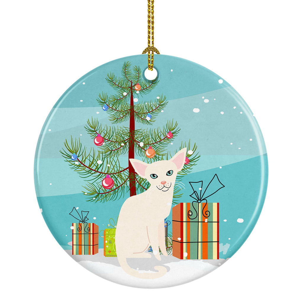 Foreign White Cat Merry Christmas Tree Ceramic Ornament Christmas Tree Hanging Decorations for Home Christmas Holiday, Party, Gift, 3 in, Multicolor