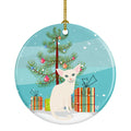 Foreign White Cat Merry Christmas Tree Ceramic Ornament Christmas Tree Hanging Decorations for Home Christmas Holiday, Party, Gift, 3 in, Multicolor