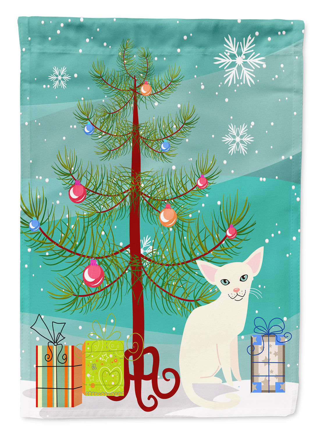 Foreign White Cat Merry Christmas Tree Garden Flag Mailbox Decorative Yard Banner Outside Patio Artwork for Flower Beds, Garden Size, Multicolor