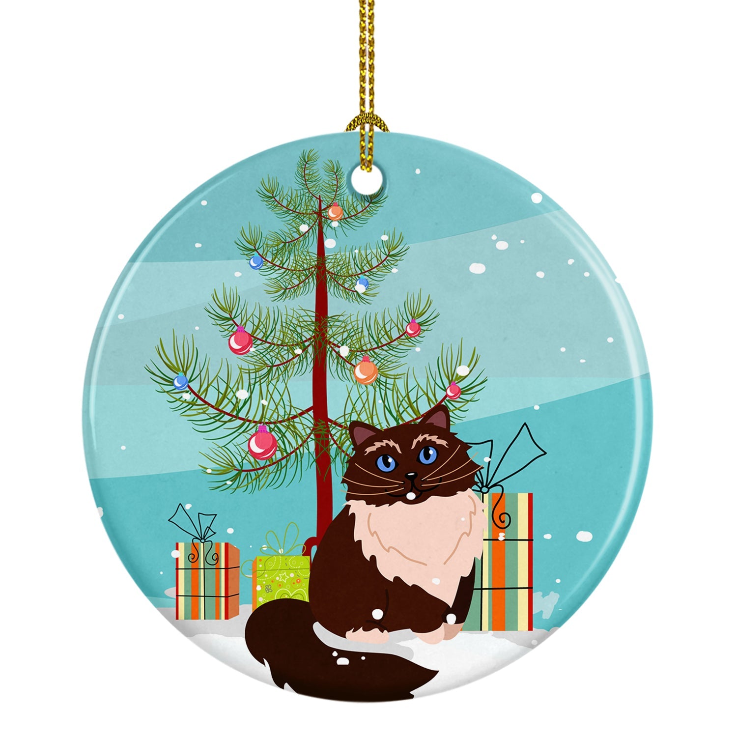 Himalayan Cat Merry Christmas Tree Ceramic Ornament Christmas Tree Hanging Decorations for Home Christmas Holiday, Party, Gift, 3 in, Multicolor