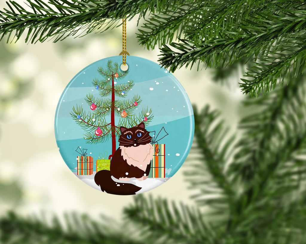 Himalayan Cat Merry Christmas Tree Ceramic Ornament Christmas Tree Hanging Decorations for Home Christmas Holiday, Party, Gift, 3 in, Multicolor