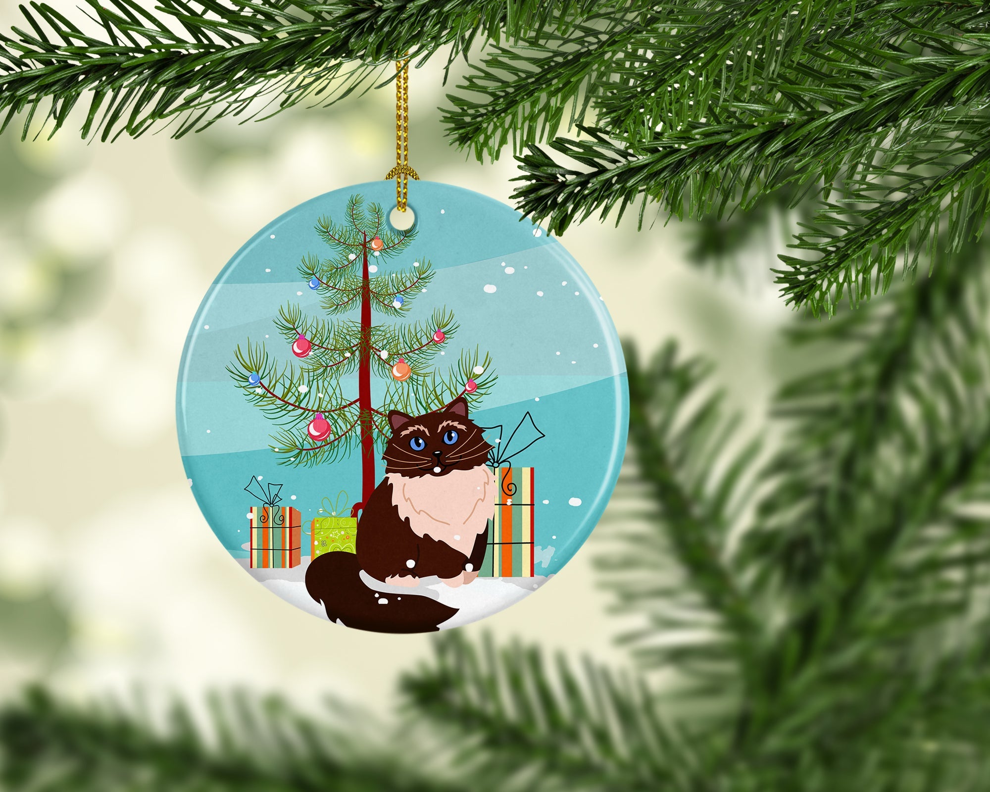 Himalayan Cat Merry Christmas Tree Ceramic Ornament Christmas Tree Hanging Decorations for Home Christmas Holiday, Party, Gift, 3 in, Multicolor