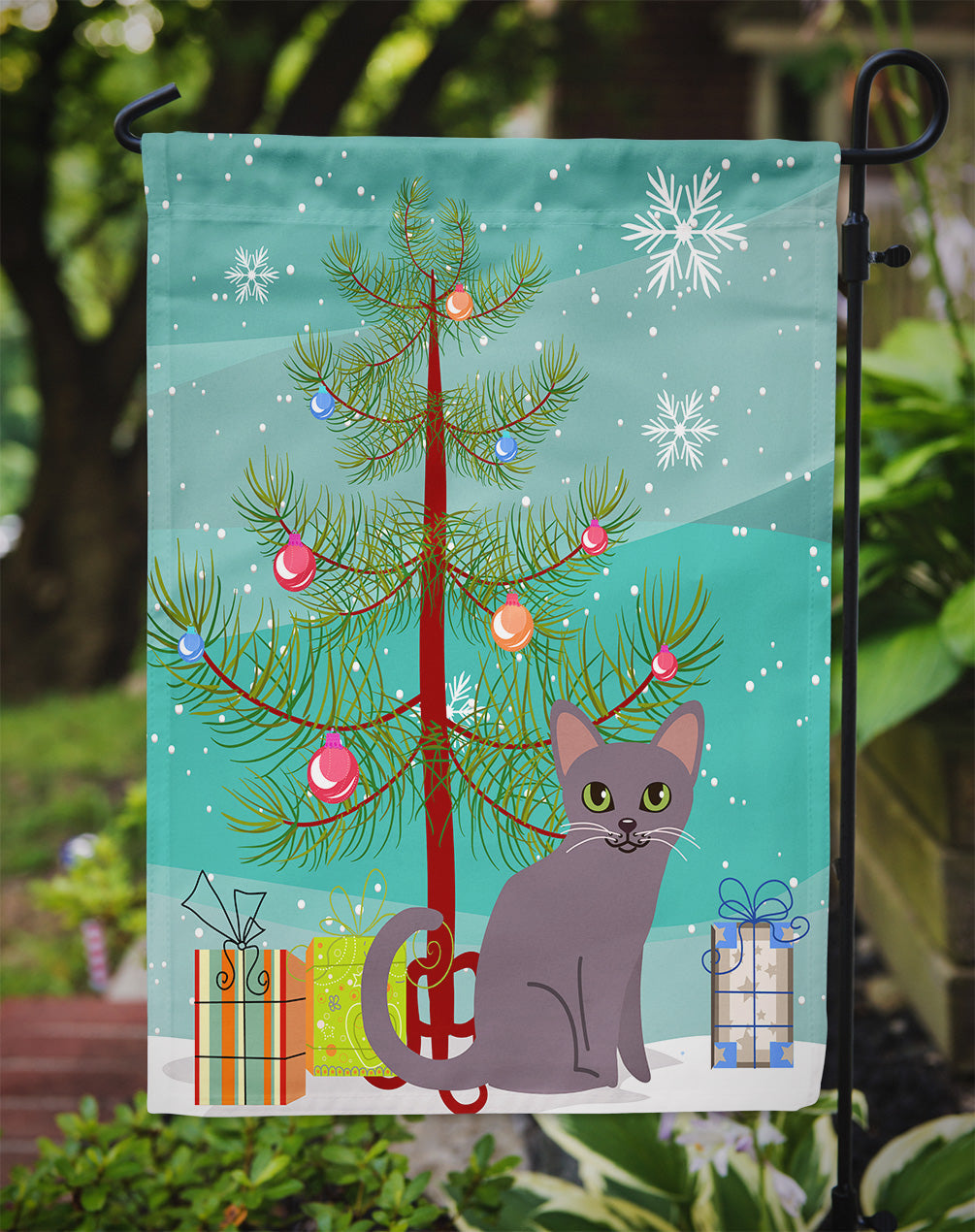 Korat Cat Merry Christmas Tree Garden Flag Mailbox Decorative Yard Banner Outside Patio Artwork for Flower Beds, Garden Size, Multicolor