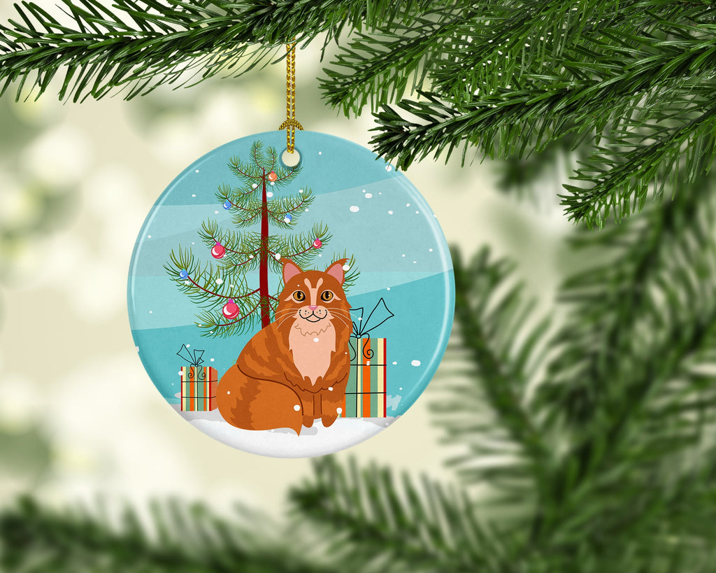 Maine Coon Cat Merry Christmas Tree Ceramic Ornament Christmas Tree Hanging Decorations for Home Christmas Holiday, Party, Gift, 3 in, Multicolor