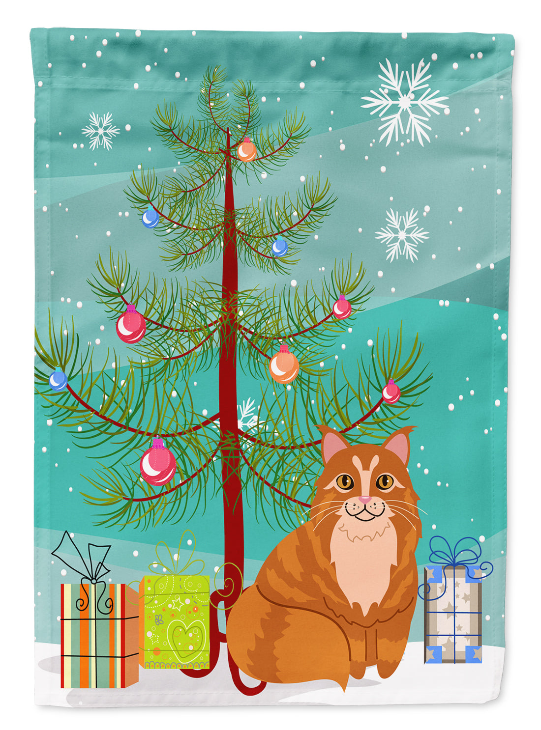 Maine Coon Cat Merry Christmas Tree Garden Flag Mailbox Decorative Yard Banner Outside Patio Artwork for Flower Beds, Garden Size, Multicolor