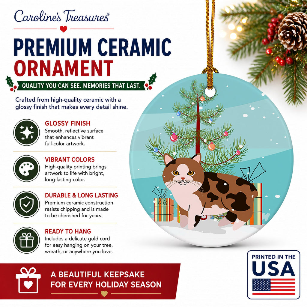 Manx Cat Merry Christmas Tree Ceramic Ornament Christmas Tree Hanging Decorations for Home Christmas Holiday, Party, Gift, 3 in, Multicolor