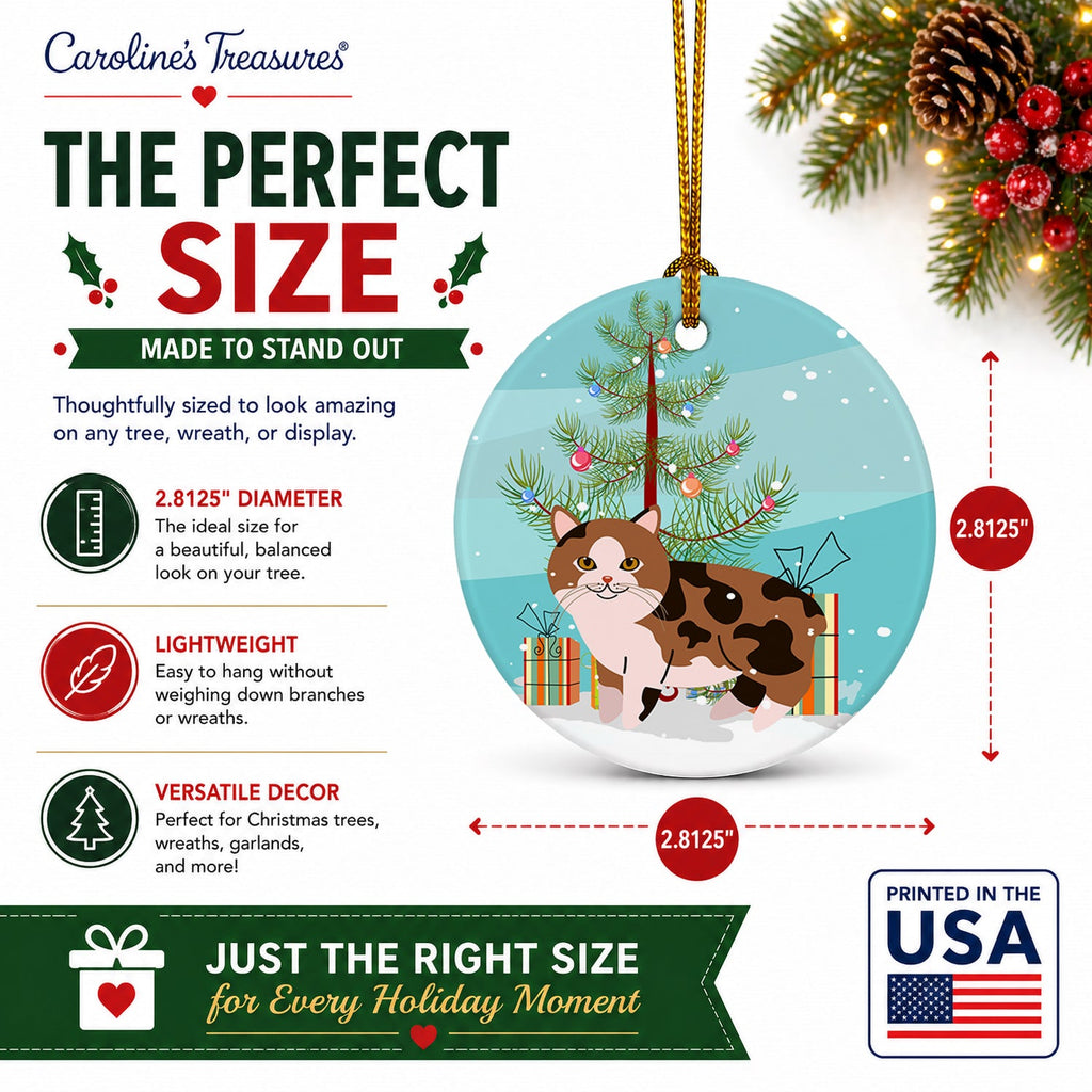 Manx Cat Merry Christmas Tree Ceramic Ornament Christmas Tree Hanging Decorations for Home Christmas Holiday, Party, Gift, 3 in, Multicolor