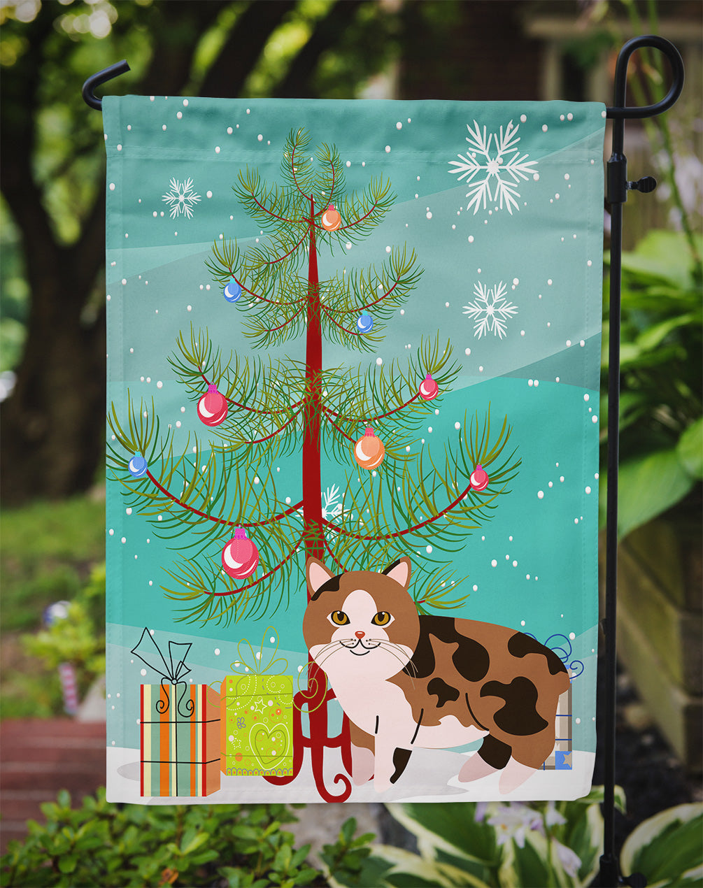 Manx Cat Merry Christmas Tree Garden Flag Mailbox Decorative Yard Banner Outside Patio Artwork for Flower Beds, Garden Size, Multicolor