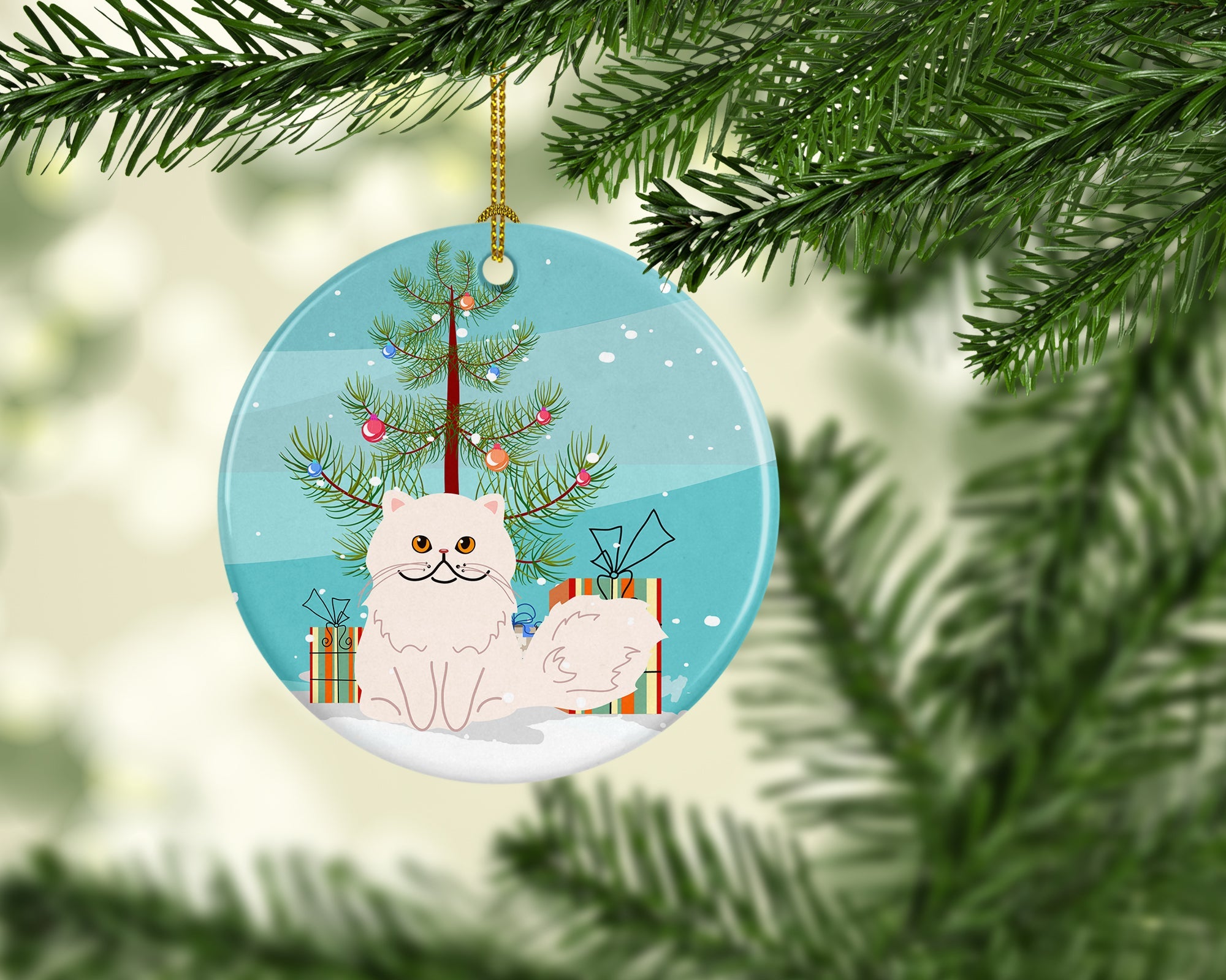 Persian Cat Merry Christmas Tree Ceramic Ornament Christmas Tree Hanging Decorations for Home Christmas Holiday, Party, Gift, 3 in, Multicolor