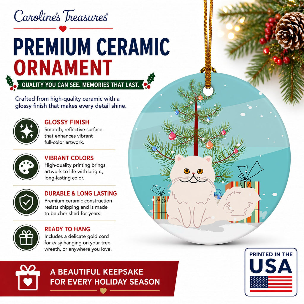 Persian Cat Merry Christmas Tree Ceramic Ornament Christmas Tree Hanging Decorations for Home Christmas Holiday, Party, Gift, 3 in, Multicolor