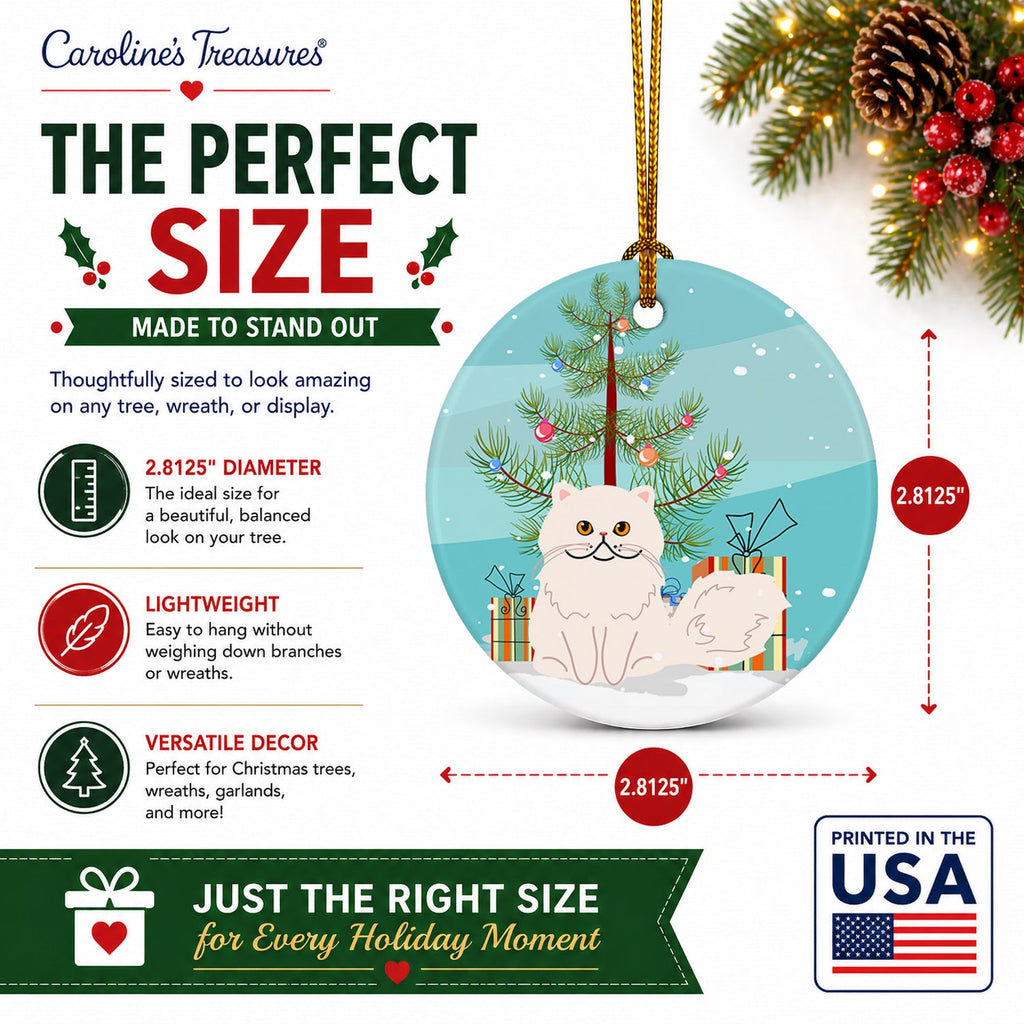 Persian Cat Merry Christmas Tree Ceramic Ornament Christmas Tree Hanging Decorations for Home Christmas Holiday, Party, Gift, 3 in, Multicolor