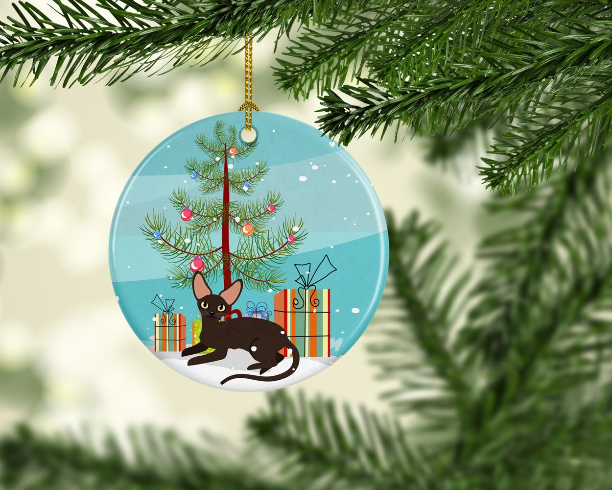 Peterbald Cat Merry Christmas Tree Ceramic Ornament Christmas Tree Hanging Decorations for Home Christmas Holiday, Party, Gift, 3 in, Multicolor