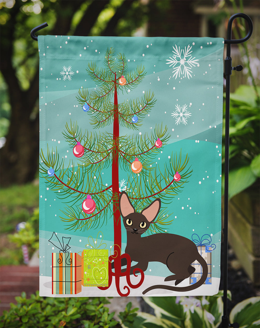 Peterbald Cat Merry Christmas Tree Garden Flag Mailbox Decorative Yard Banner Outside Patio Artwork for Flower Beds, Garden Size, Multicolor