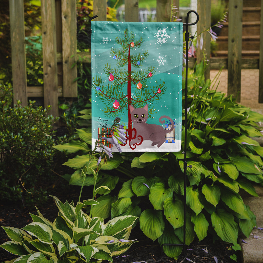 Russian Blue Cat Merry Christmas Tree Garden Flag Mailbox Decorative Yard Banner Outside Patio Artwork for Flower Beds, Garden Size, Multicolor