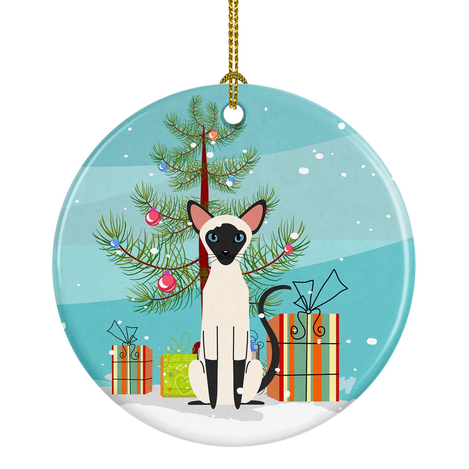 Siamese Cat Merry Christmas Tree Ceramic Ornament Christmas Tree Hanging Decorations for Home Christmas Holiday, Party, Gift, 3 in, Multicolor