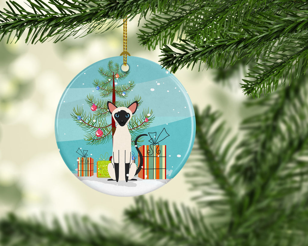 Siamese Cat Merry Christmas Tree Ceramic Ornament Christmas Tree Hanging Decorations for Home Christmas Holiday, Party, Gift, 3 in, Multicolor