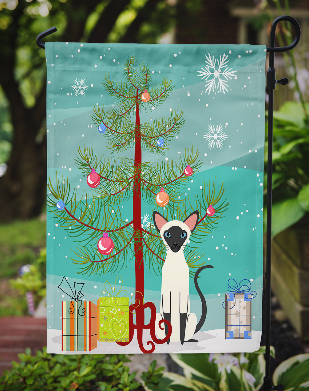 Siamese Cat Merry Christmas Tree Garden Flag Mailbox Decorative Yard Banner Outside Patio Artwork for Flower Beds, Garden Size, Multicolor