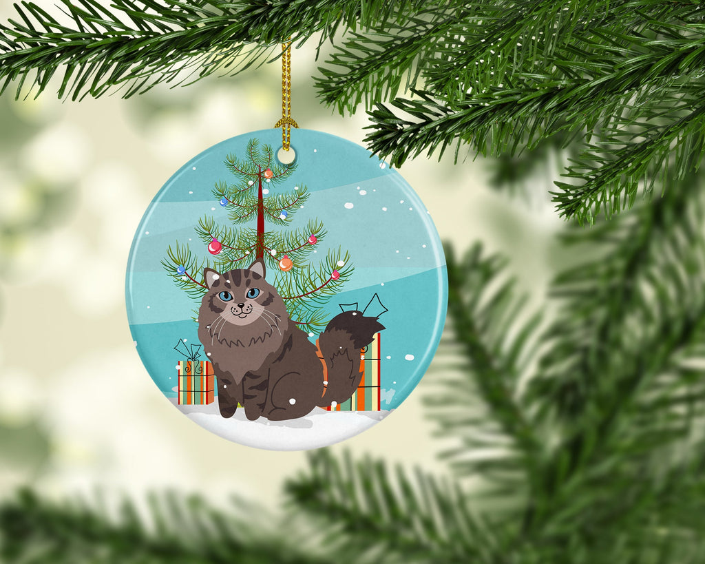 Siberian Cat Merry Christmas Tree Ceramic Ornament Christmas Tree Hanging Decorations for Home Christmas Holiday, Party, Gift, 3 in, Multicolor