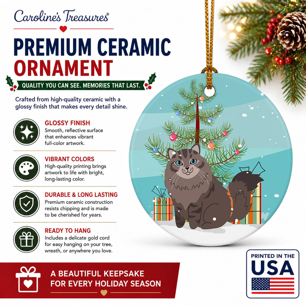 Siberian Cat Merry Christmas Tree Ceramic Ornament Christmas Tree Hanging Decorations for Home Christmas Holiday, Party, Gift, 3 in, Multicolor
