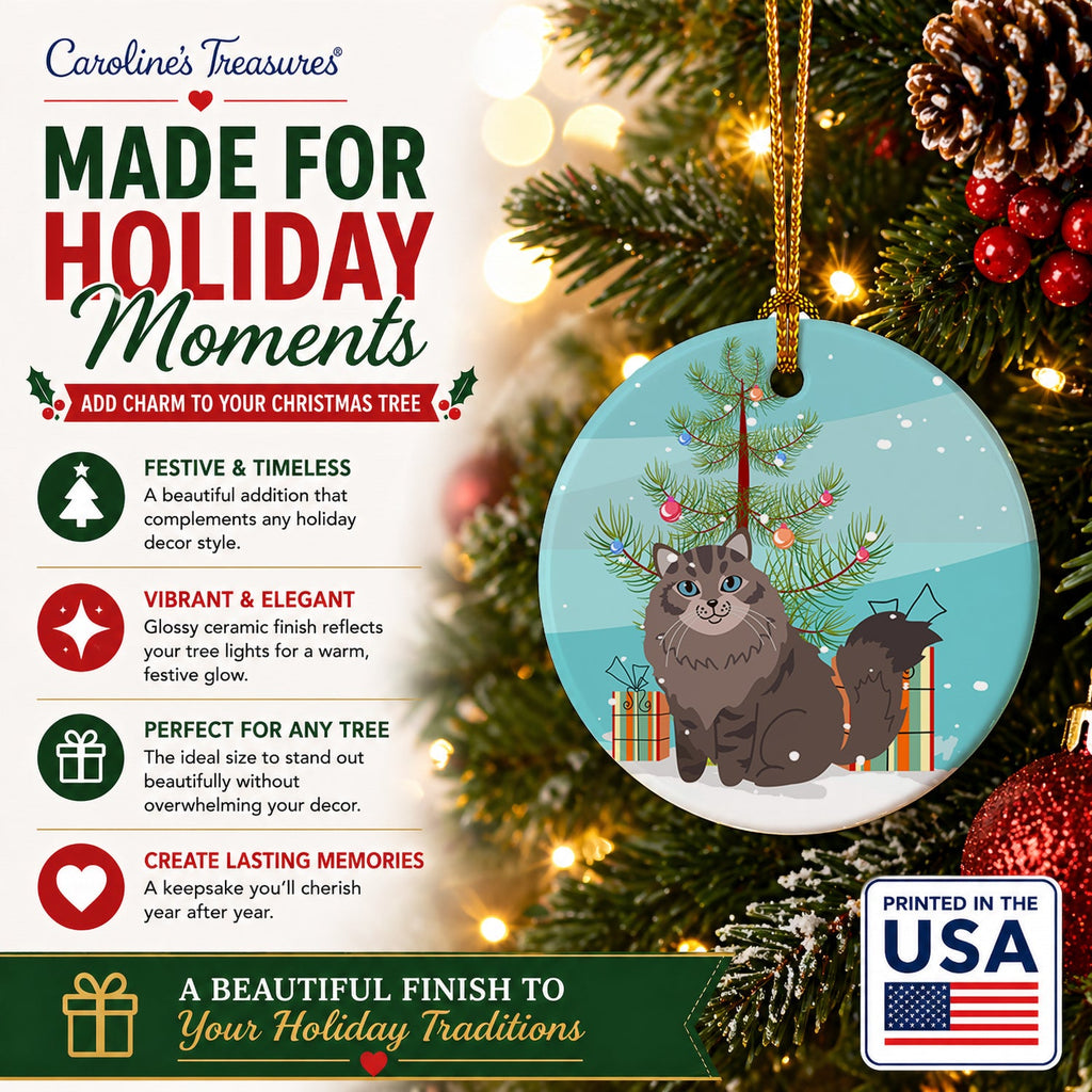 Siberian Cat Merry Christmas Tree Ceramic Ornament Christmas Tree Hanging Decorations for Home Christmas Holiday, Party, Gift, 3 in, Multicolor