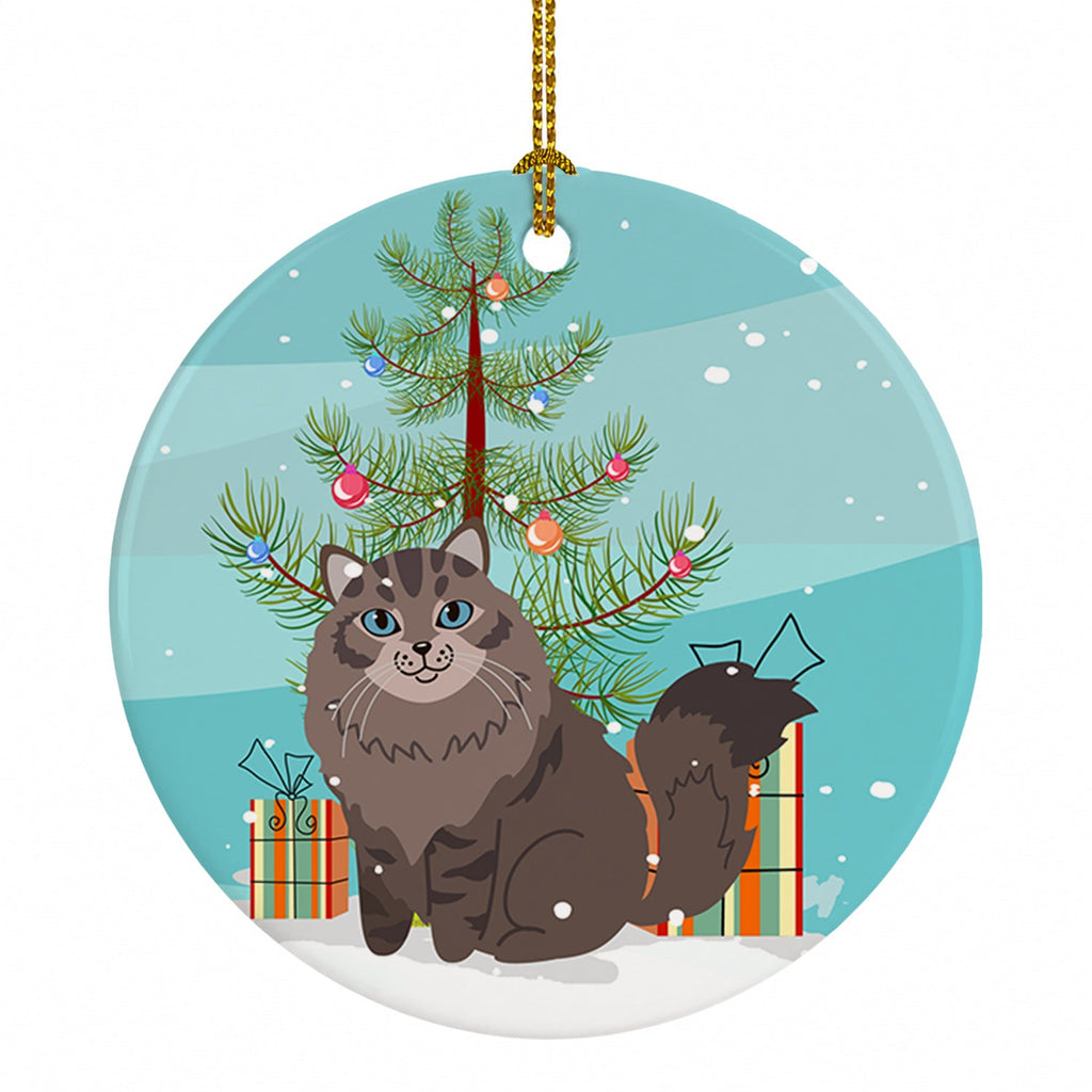 Siberian Cat Merry Christmas Tree Ceramic Ornament Christmas Tree Hanging Decorations for Home Christmas Holiday, Party, Gift, 3 in, Multicolor