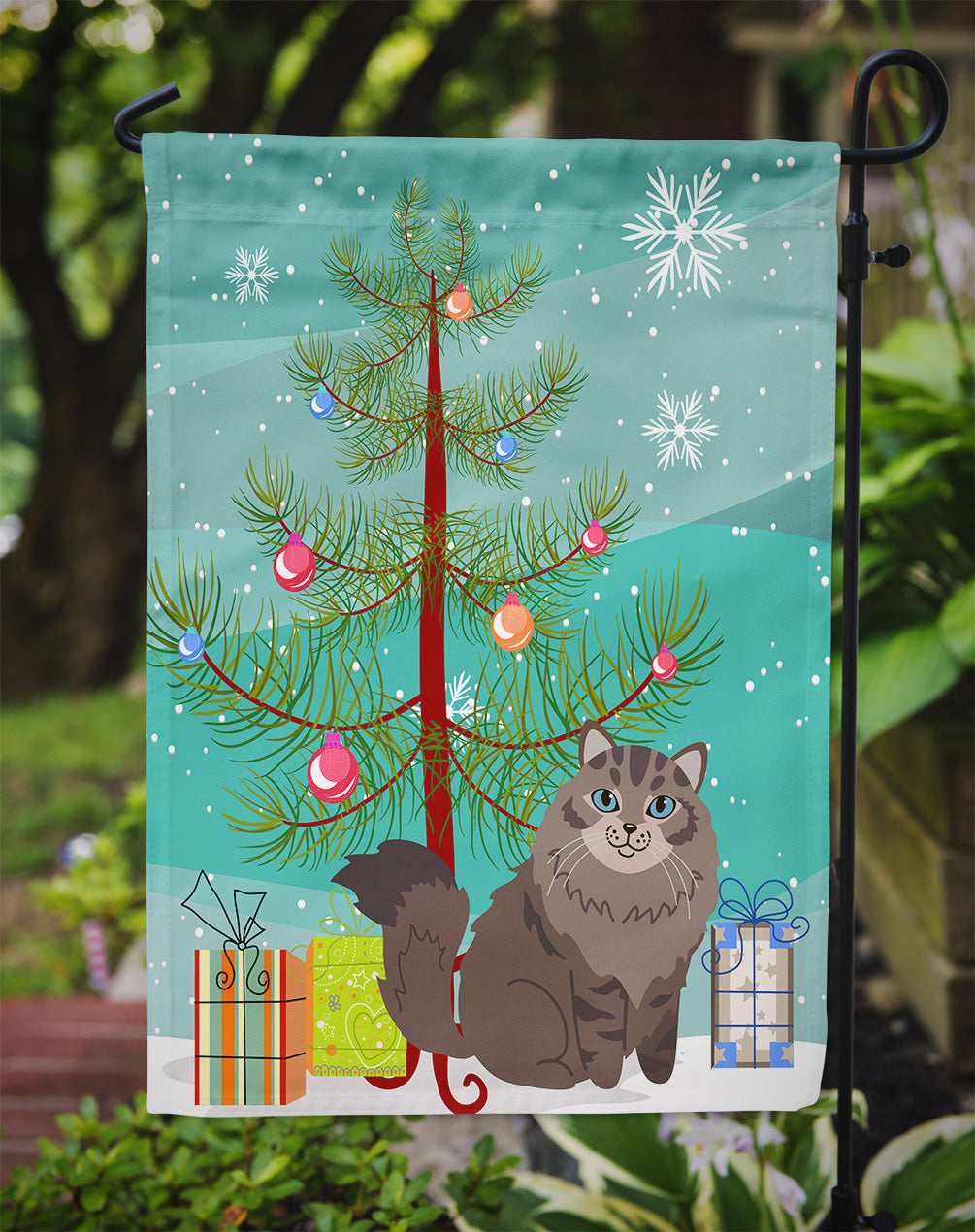 Siberian Cat Merry Christmas Tree Garden Flag Mailbox Decorative Yard Banner Outside Patio Artwork for Flower Beds, Garden Size, Multicolor