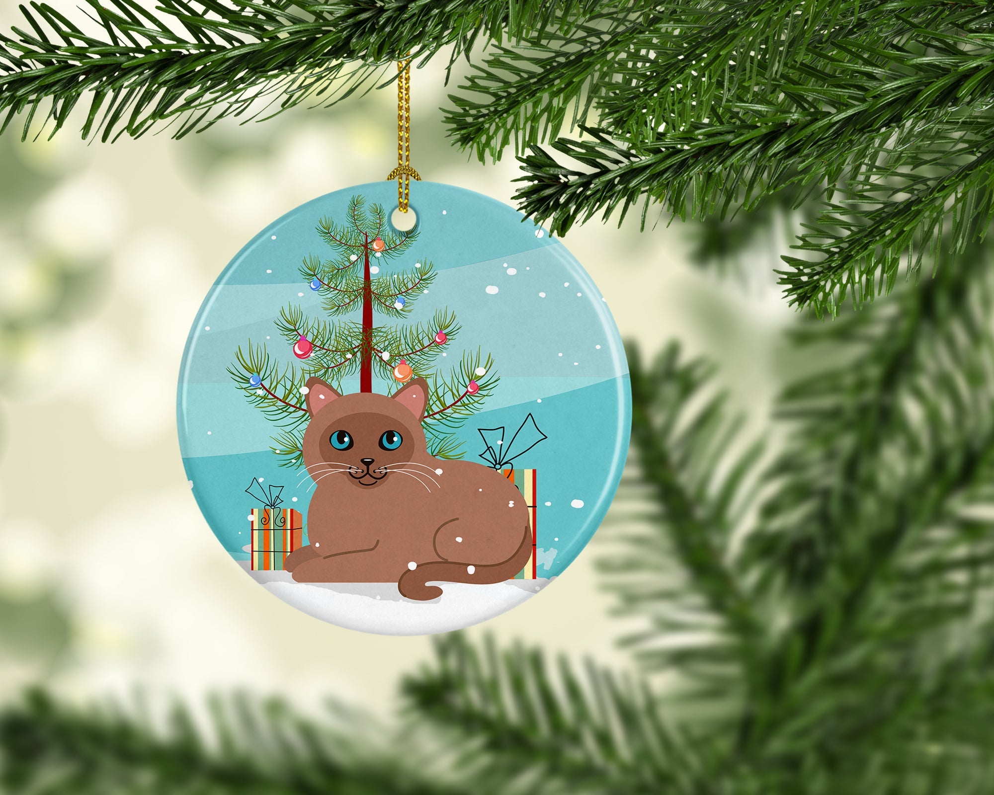 Tonkinese Cat Merry Christmas Tree Ceramic Ornament Christmas Tree Hanging Decorations for Home Christmas Holiday, Party, Gift, 3 in, Multicolor