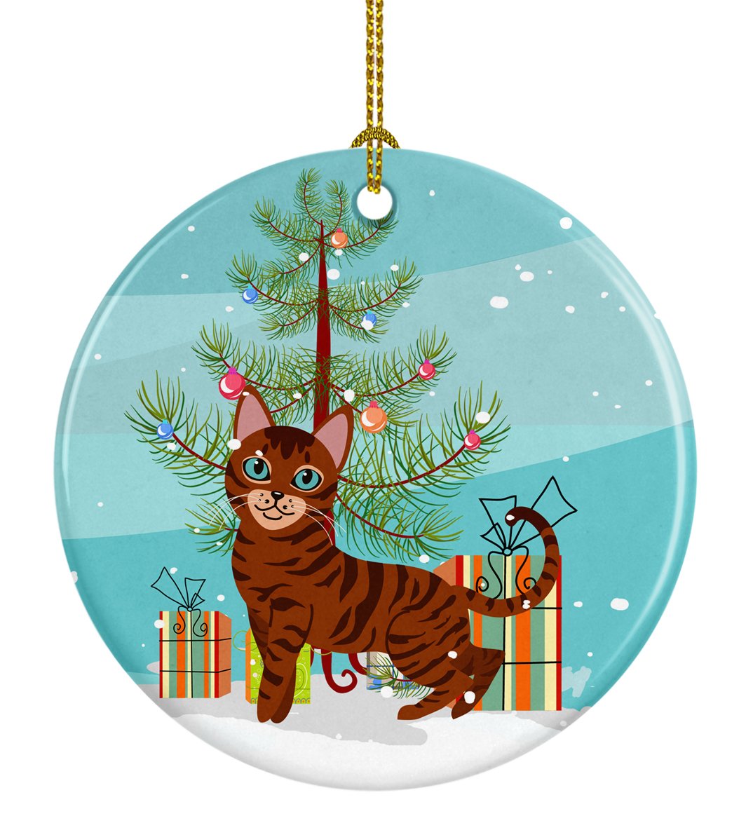 Toyger Cat Merry Christmas Tree Ceramic Ornament Christmas Tree Hanging Decorations for Home Christmas Holiday, Party, Gift, 3 in, Multicolor