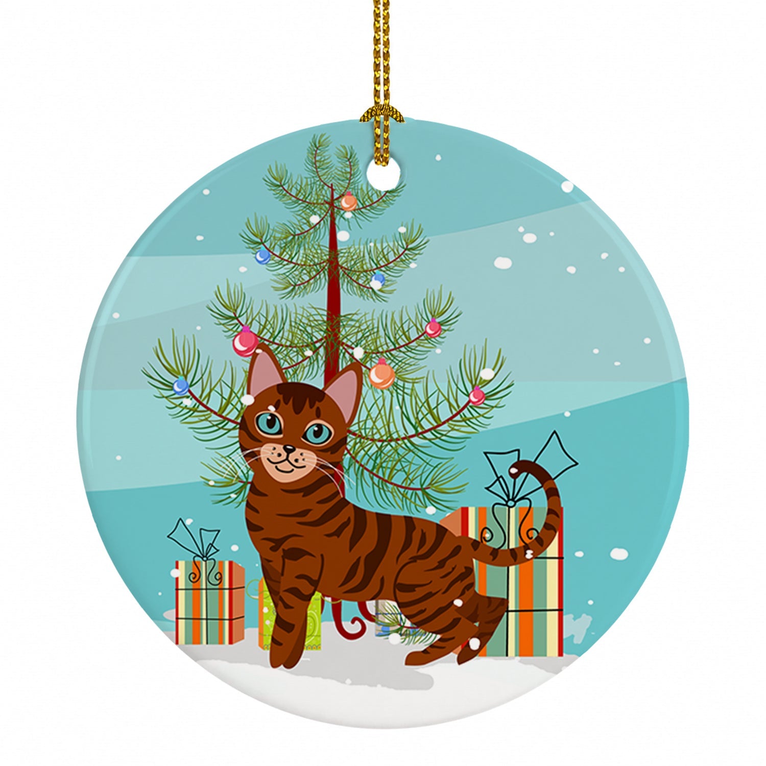 Toyger Cat Merry Christmas Tree Ceramic Ornament Christmas Tree Hanging Decorations for Home Christmas Holiday, Party, Gift, 3 in, Multicolor