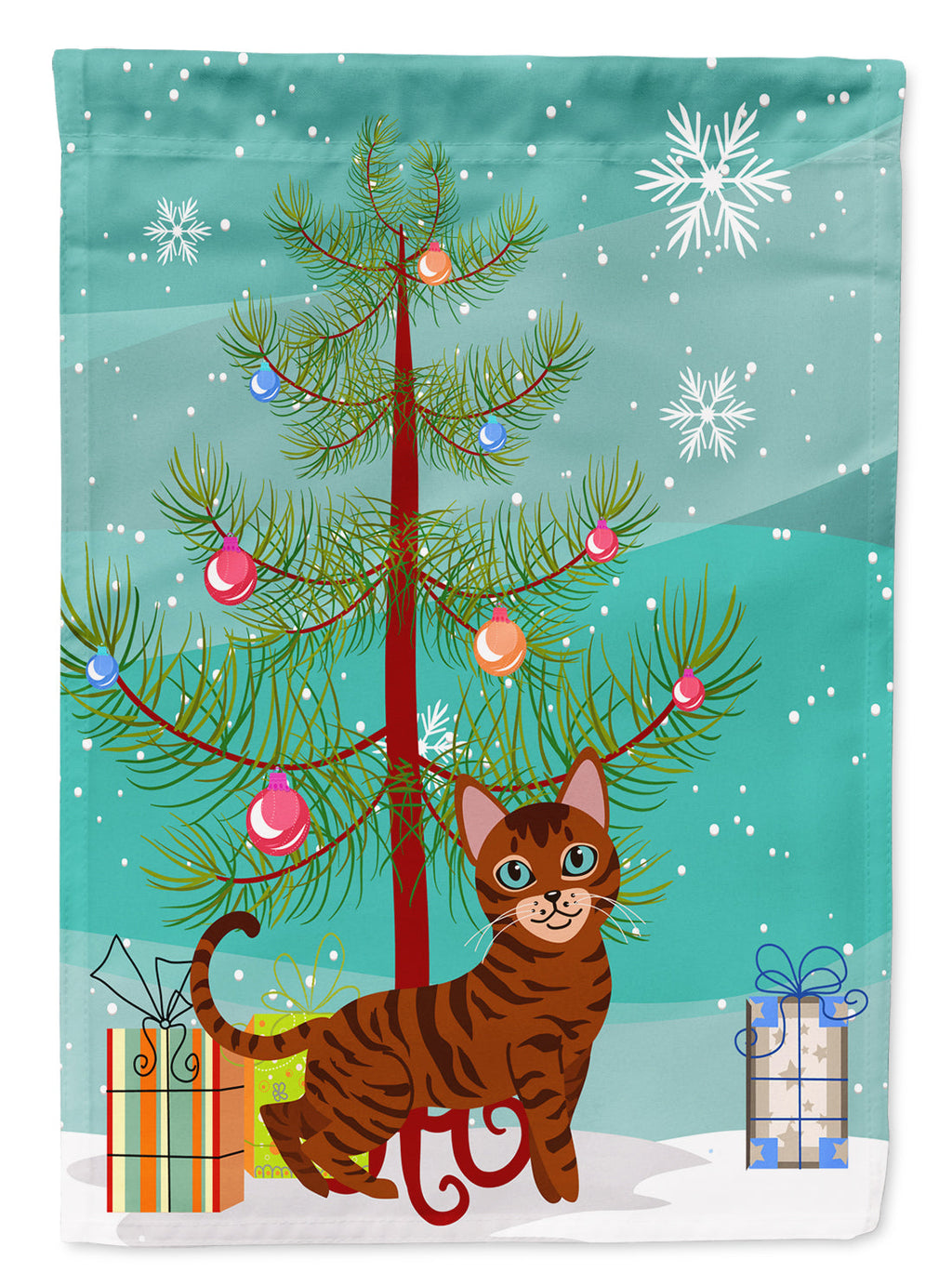 Toyger Cat Merry Christmas Tree Garden Flag Mailbox Decorative Yard Banner Outside Patio Artwork for Flower Beds, Garden Size, Multicolor
