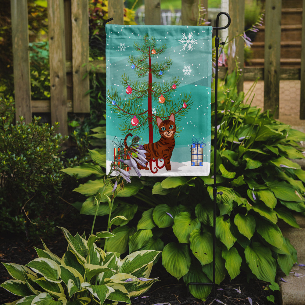 Toyger Cat Merry Christmas Tree Garden Flag Mailbox Decorative Yard Banner Outside Patio Artwork for Flower Beds, Garden Size, Multicolor