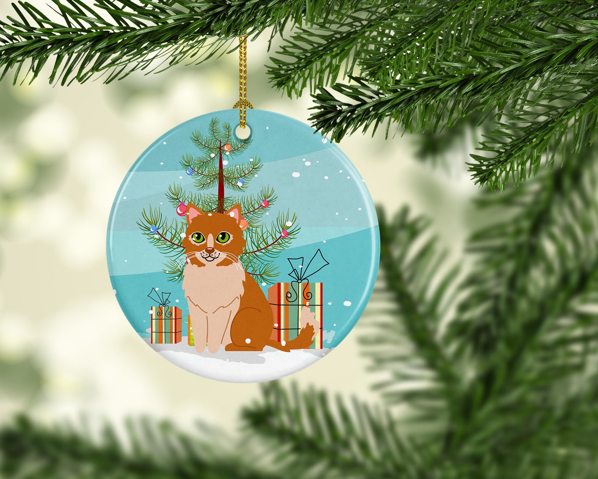 Merry Christmas Tree Ural Rex Cat Ceramic Ornament Christmas Tree Hanging Decorations for Home Christmas Holiday, Party, Gift, 3 in, Multicolor