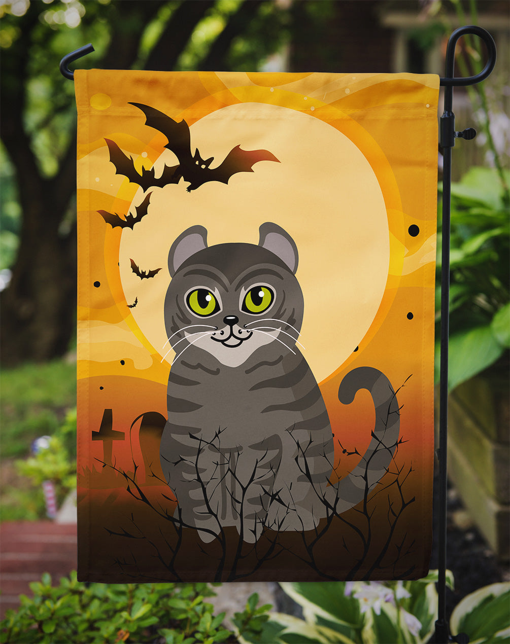 Halloween American Curl Cat Garden Flag Mailbox Decorative Yard Banner Outside Patio Artwork for Flower Beds, Garden Size, Multicolor