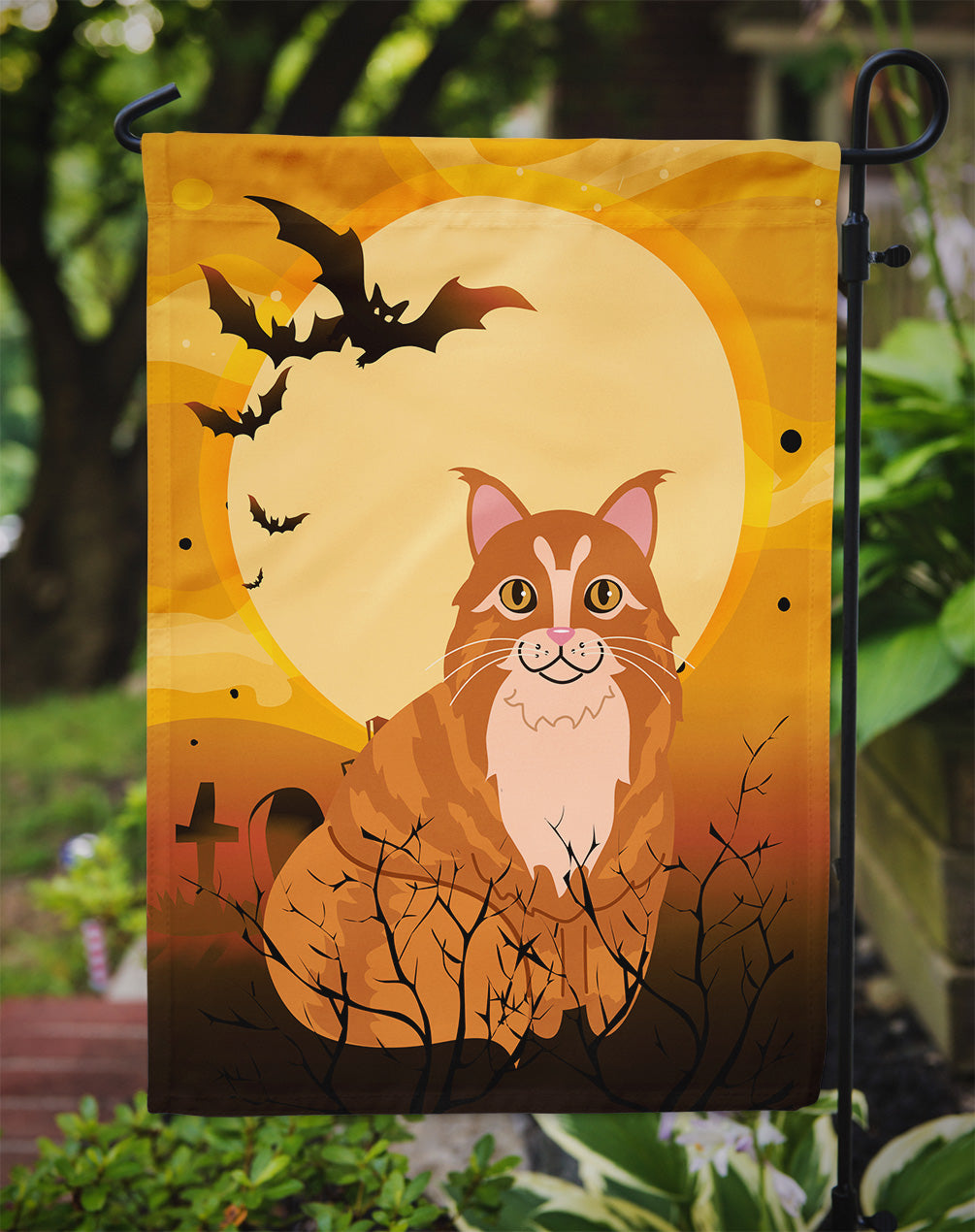 Halloween Maine Coon Cat Garden Flag Mailbox Decorative Yard Banner Outside Patio Artwork for Flower Beds, Garden Size, Multicolor