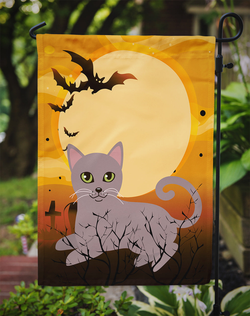 Halloween Russian Blue Cat Garden Flag Mailbox Decorative Yard Banner Outside Patio Artwork for Flower Beds, Garden Size, Multicolor