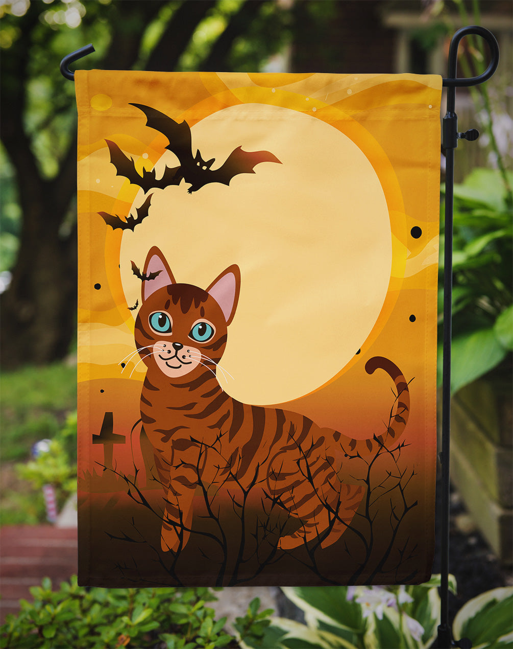 Halloween Toyger Cat Garden Flag Mailbox Decorative Yard Banner Outside Patio Artwork for Flower Beds, Garden Size, Multicolor