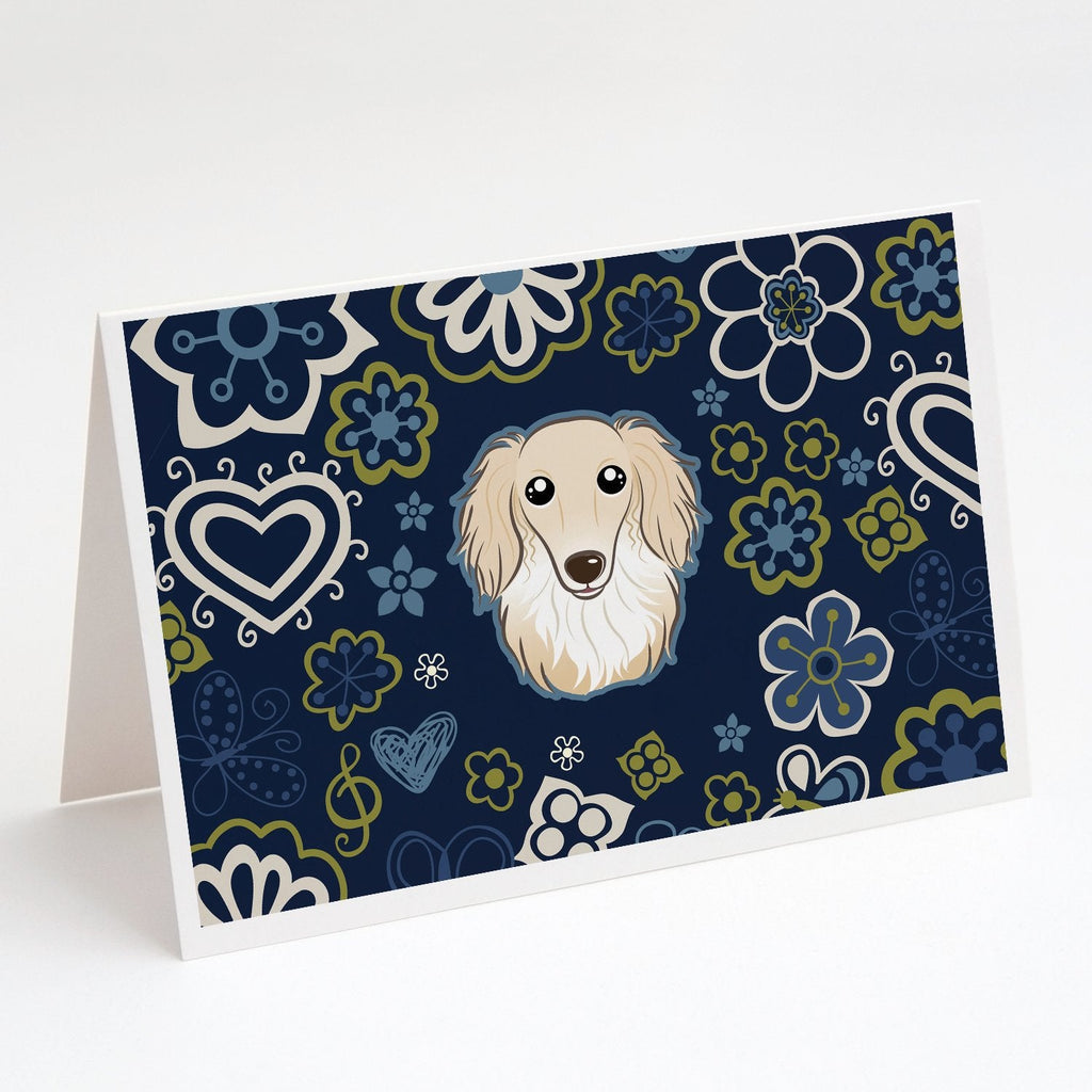 Blue Flowers Longhair Creme Dachshund Greeting Cards Pack of 8 Blank Cards with Envelopes Whimsical A7 Size 5x7