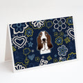 Blue Flowers Basset Hound Greeting Cards Pack of 8 Blank Cards with Envelopes Whimsical A7 Size 5x7