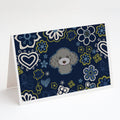 Blue Flowers Silver Gray Poodle Greeting Cards Pack of 8 Blank Cards with Envelopes Whimsical A7 Size 5x7